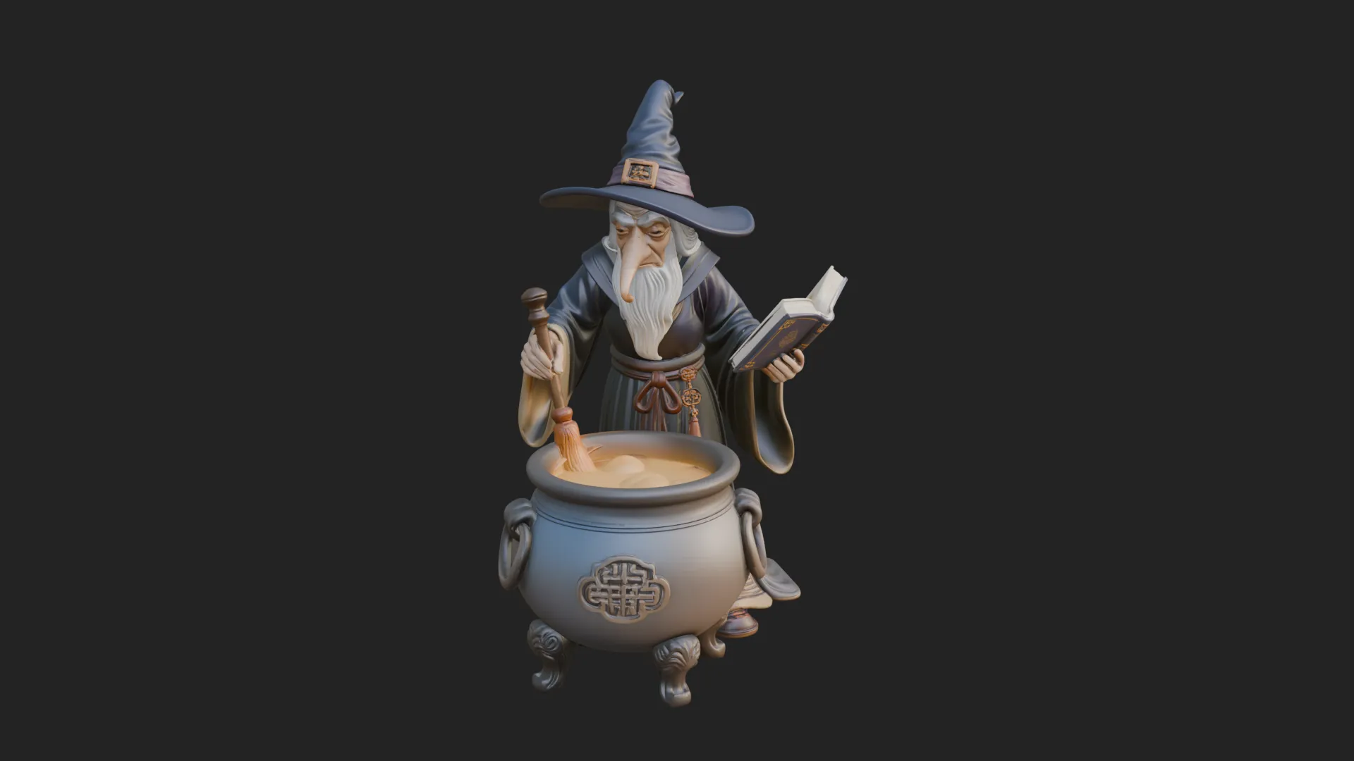 Wizard with Cauldron Statue Design 4 - 3D Print Model 3Dプリントモデル .c4d .max .obj .3ds .fbx .stl .blend 