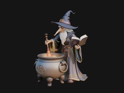 Wizard with Cauldron Statue Design 4 - 3D Print Model 3Dプリントモデル