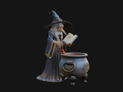 Wizard with Cauldron Statue Design 4 - 3D Print Model 3Dプリントモデル