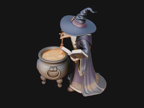 Wizard with Cauldron Statue Design 4 - 3D Print Model 3Dプリントモデル