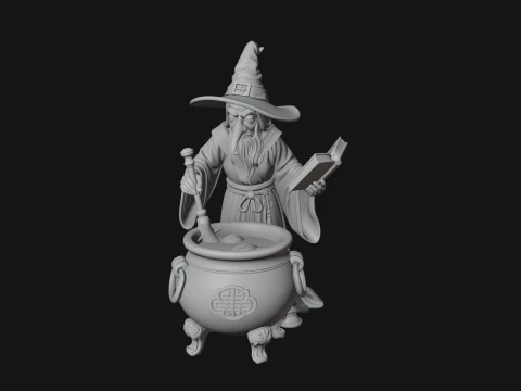 Wizard with Cauldron Statue Design 4 - 3D Print Model 3Dプリントモデル