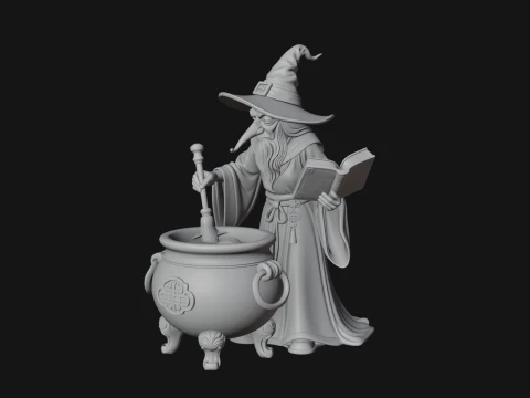 Wizard with Cauldron Statue Design 4 - 3D Print Model 3Dプリントモデル