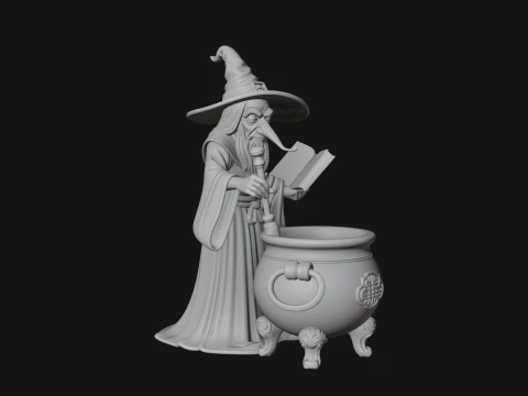 Wizard with Cauldron Statue Design 4 - 3D Print Model 3Dプリントモデル
