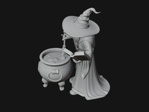 Wizard with Cauldron Statue Design 4 - 3D Print Model 3Dプリントモデル