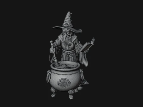 Wizard with Cauldron Statue Design 4 - 3D Print Model 3Dプリントモデル