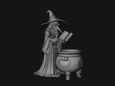 Wizard with Cauldron Statue Design 4 - 3D Print Model 3Dプリントモデル