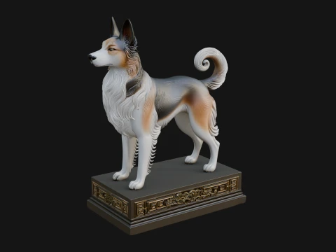 Dog on Pedestal Statue Design 2 - 3D Print Model Model do druku 3D