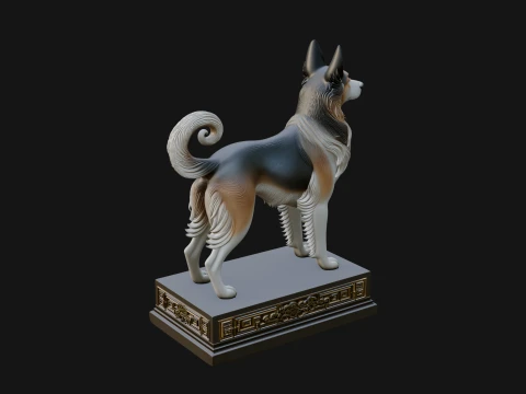 Dog on Pedestal Statue Design 2 - 3D Print Model 3D Print Model