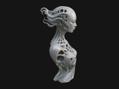 Biomechanical Alien Bust Statue Design 8 - 3D Print Model 3D Druckmodell