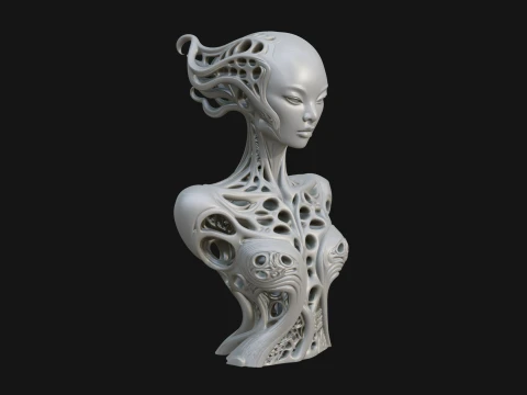 Biomechanical Alien Bust Statue Design 8 - 3D Print Model Modelo de impresión 3D