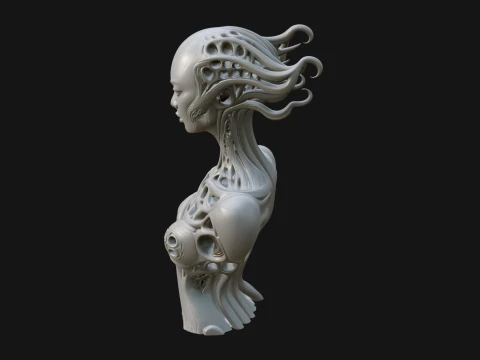 Biomechanical Alien Bust Statue Design 8 - 3D Print Model Modelo de impresión 3D