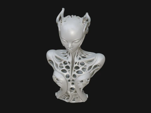 Biomechanical Alien Bust Statue Design 8 - 3D Print Model Modelo de impresión 3D