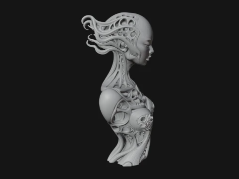 Biomechanical Alien Bust Statue Design 8 - 3D Print Model Modelo de impresión 3D
