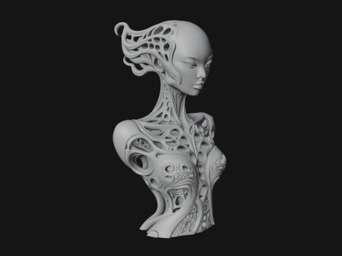 Biomechanical Alien Bust Statue Design 8 - 3D Print Model Modelo de impresión 3D