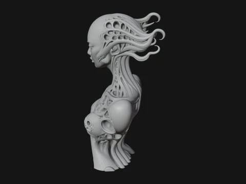 Biomechanical Alien Bust Statue Design 8 - 3D Print Model Modelo de impresión 3D