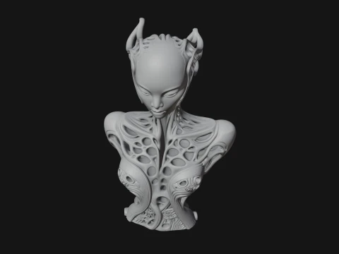 Biomechanical Alien Bust Statue Design 8 - 3D Print Model Modelo de impresión 3D