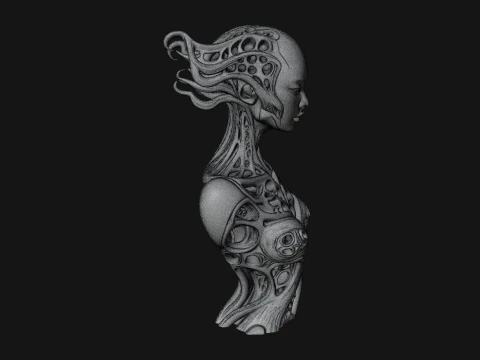 Biomechanical Alien Bust Statue Design 8 - 3D Print Model Modelo de impresión 3D