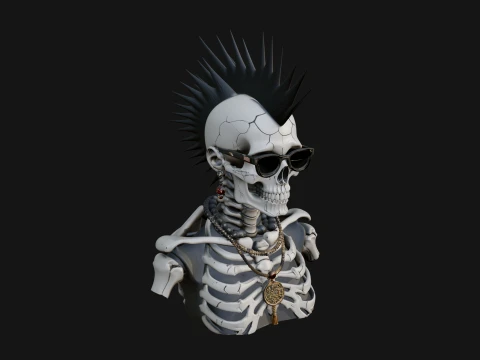 Punk Skull Bust Statue Design 4 - 3D Print Model 3D Print Model