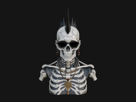 Punk Skull Bust Statue Design 4 - 3D Print Model Model do druku 3D