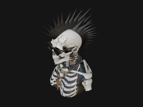 Punk Skull Bust Statue Design 4 - 3D Print Model Model do druku 3D