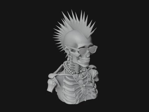 Punk Skull Bust Statue Design 4 - 3D Print Model Model do druku 3D
