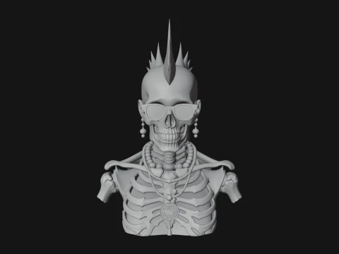 Punk Skull Bust Statue Design 4 - 3D Print Model Model do druku 3D