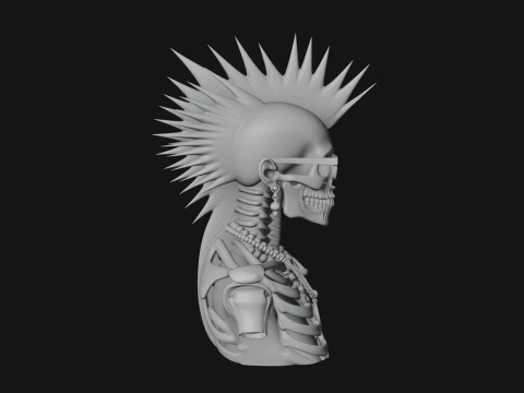Punk Skull Bust Statue Design 4 - 3D Print Model Model do druku 3D