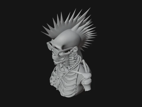 Punk Skull Bust Statue Design 4 - 3D Print Model Model do druku 3D