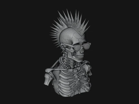 Punk Skull Bust Statue Design 4 - 3D Print Model Model do druku 3D