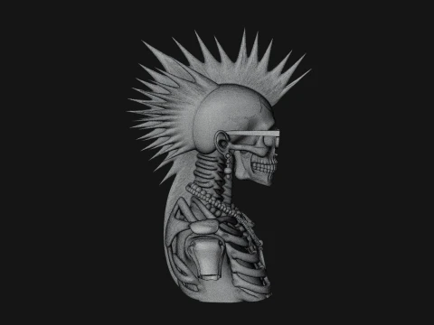 Punk Skull Bust Statue Design 4 - 3D Print Model Model do druku 3D