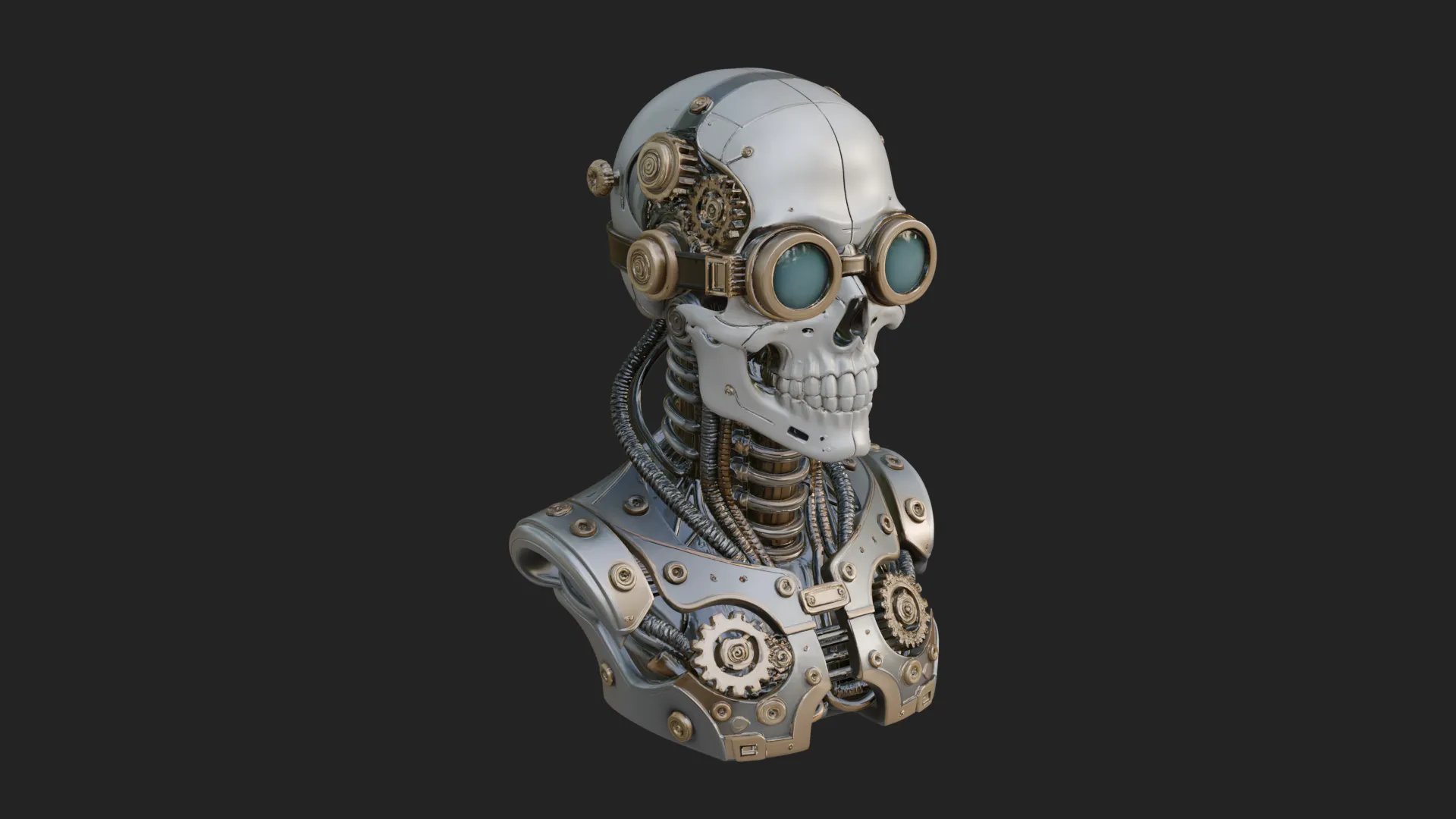 Steampunk Goggle Skull Bust Statue Design 2 - 3D Print Model 3D Print Model .c4d .max .obj .3ds .fbx .stl .blend 