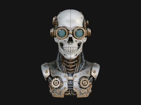 Steampunk Goggle Skull Bust Statue Design 2 - 3D Print Model 3D Print Model