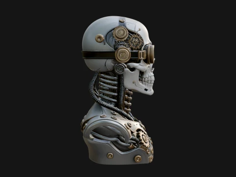 Steampunk Goggle Skull Bust Statue Design 2 - 3D Print Model 3D Print Model