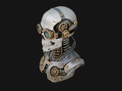 Steampunk Goggle Skull Bust Statue Design 2 - 3D Print Model 3D Print Model