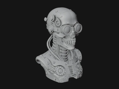 Steampunk Goggle Skull Bust Statue Design 2 - 3D Print Model 3D Print Model