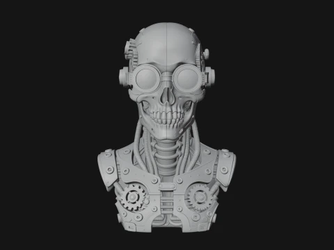 Steampunk Goggle Skull Bust Statue Design 2 - 3D Print Model 3D Print Model