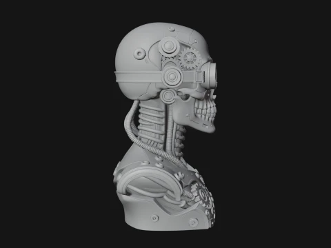 Steampunk Goggle Skull Bust Statue Design 2 - 3D Print Model 3D Print Model