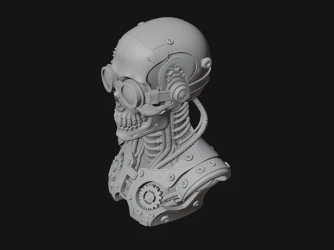 Steampunk Goggle Skull Bust Statue Design 2 - 3D Print Model 3D Print Model