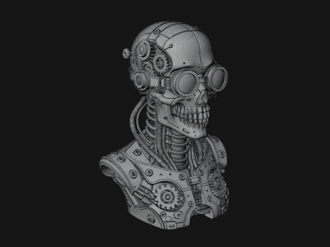 Steampunk Goggle Skull Bust Statue Design 2 - 3D Print Model 3D Print Model