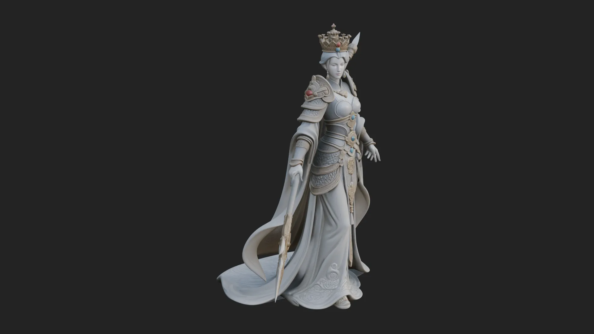 Crowned Queen with Spear Statue Design 3 - 3D Print Model 3D Принт Модель .c4d .max .obj .3ds .fbx .stl .blend 