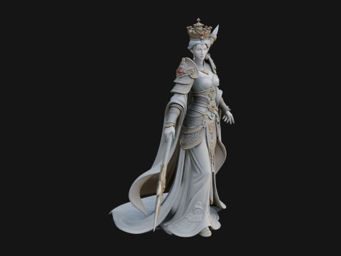 Crowned Queen with Spear Statue Design 3 - 3D Print Model 3D printmodel