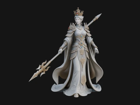 Crowned Queen with Spear Statue Design 3 - 3D Print Model 3D Принт Модель