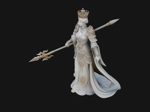 Crowned Queen with Spear Statue Design 3 - 3D Print Model 3D Принт Модель