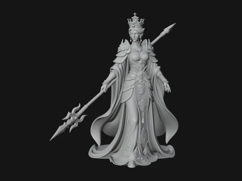 Crowned Queen with Spear Statue Design 3 - 3D Print Model 3D Принт Модель