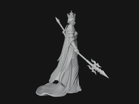 Crowned Queen with Spear Statue Design 3 - 3D Print Model 3D Принт Модель