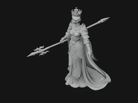 Crowned Queen with Spear Statue Design 3 - 3D Print Model 3D Принт Модель