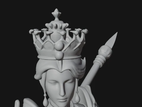 Crowned Queen with Spear Statue Design 3 - 3D Print Model 3D Принт Модель