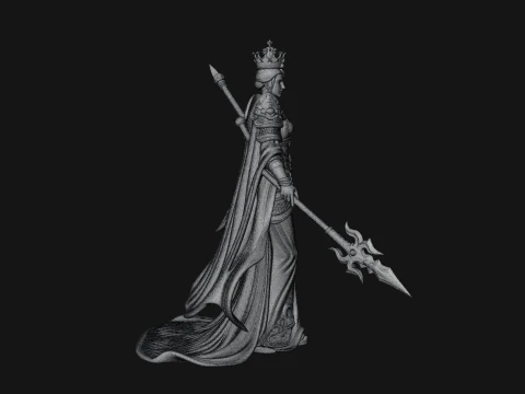 Crowned Queen with Spear Statue Design 3 - 3D Print Model 3D Принт Модель