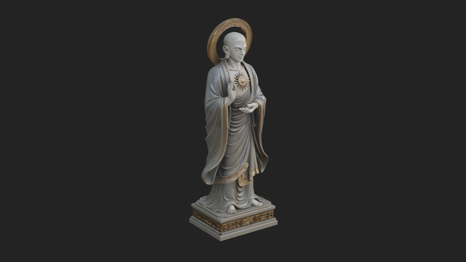 Haloed Standing Guanyin Statue Design 1 - 3D Print Model 3D Print Model .c4d .max .obj .3ds .fbx .stl .blend 
