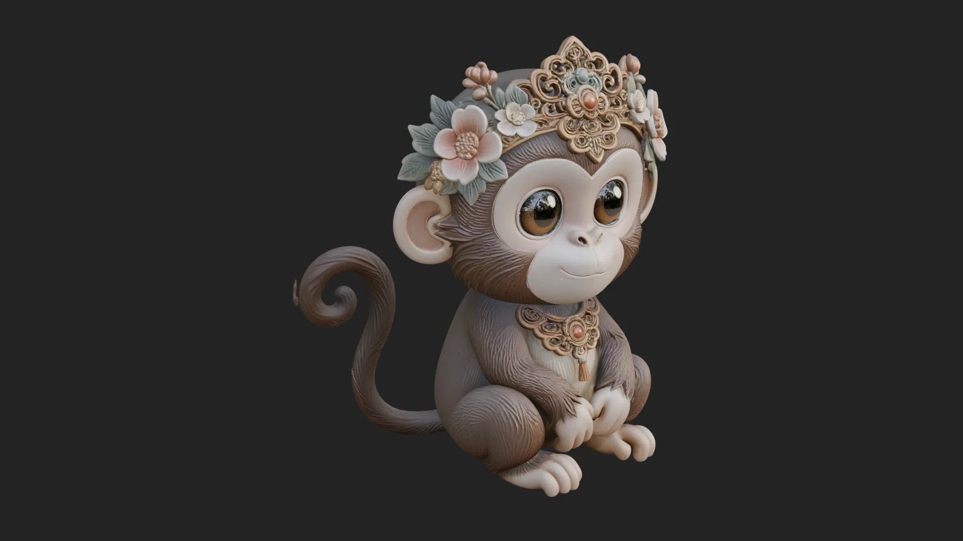 Floral Chibi Monkey Statue Design 2 - 3D Print Model 3D Print Model .c4d .max .obj .3ds .fbx .stl .blend 